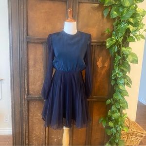 Eva Chun Blue Silk Pleated Dress